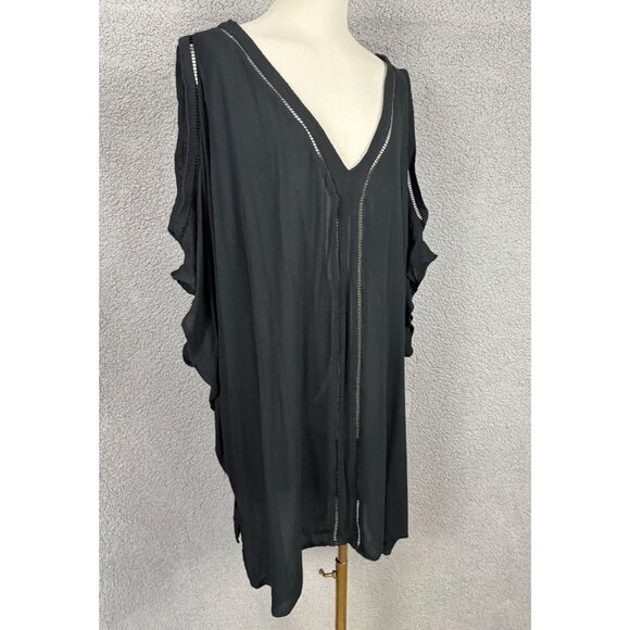 Raisins Curve Black Tranquilo Caftan 2X Plus With Ruffle Sleeves V-Neckline NWTs - Picture 2 of 8